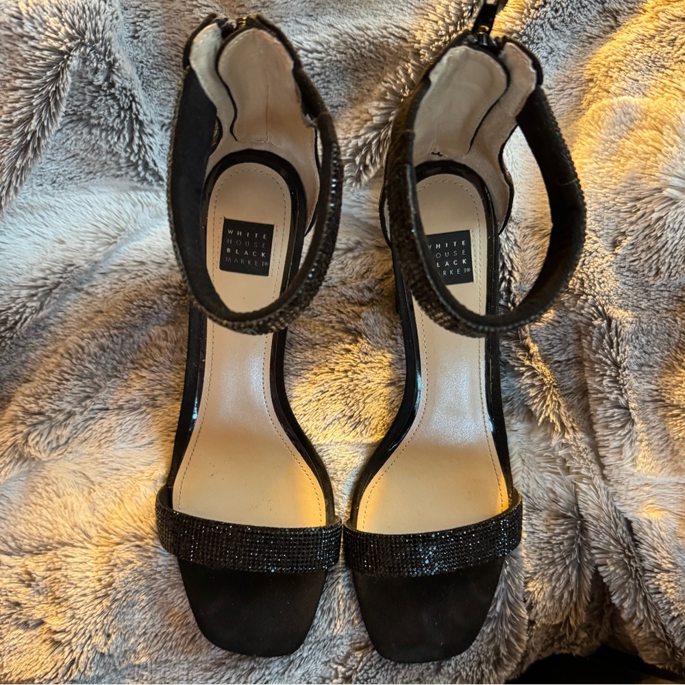White House Black Market Black Ankle Strap Heels